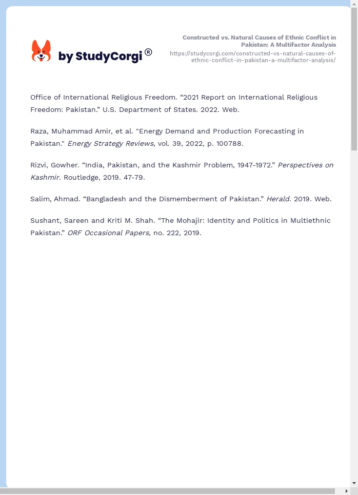 Constructed vs. Natural Causes of Ethnic Conflict in Pakistan: A Multifactor Analysis. Page 2