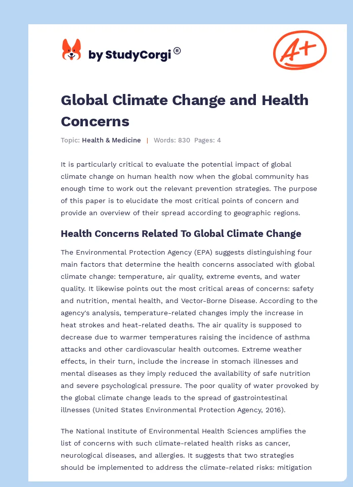 Global Climate Change and Health Concerns. Page 1