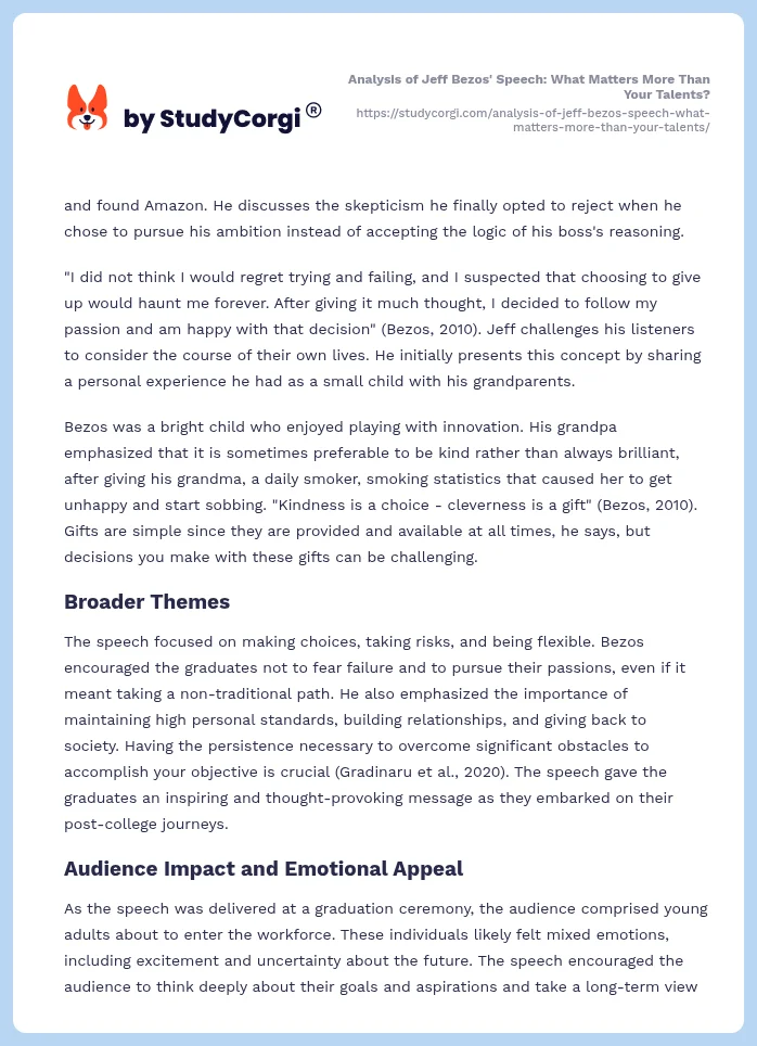 Analysis of Jeff Bezos' Speech: What Matters More Than Your Talents?. Page 2