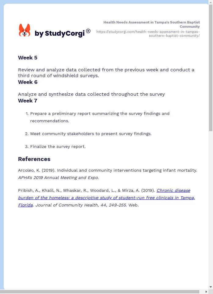 Health Needs Assessment in Tampa’s Southern Baptist Community. Page 2