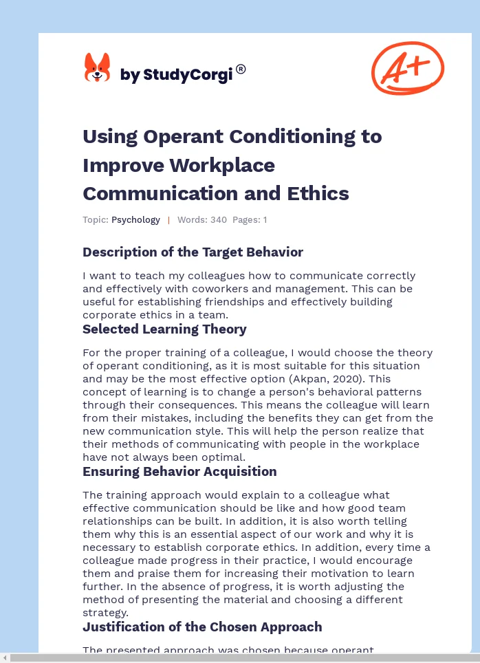 Using Operant Conditioning to Improve Workplace Communication and Ethics. Page 1