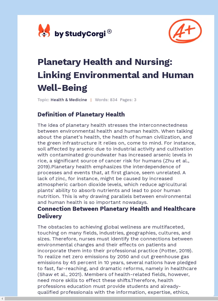 Planetary Health and Nursing: Linking Environmental and Human Well-Being. Page 1