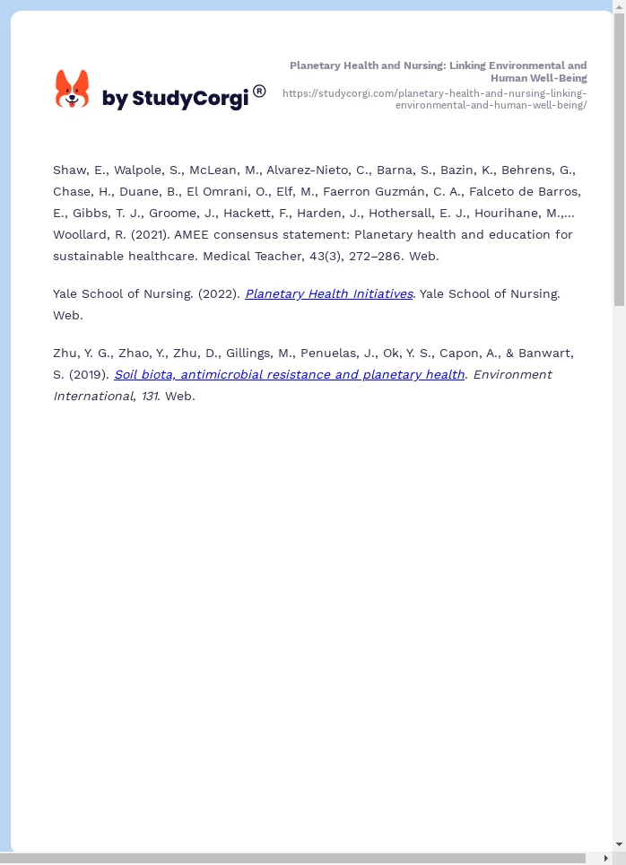 Planetary Health and Nursing: Linking Environmental and Human Well-Being. Page 2