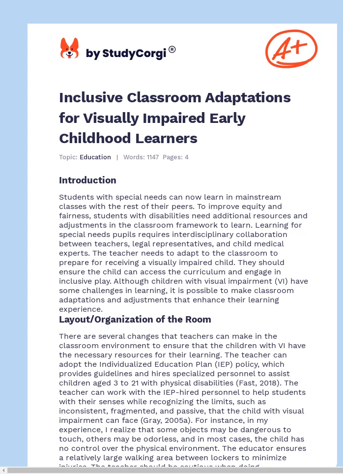 Inclusive Classroom Adaptations for Visually Impaired Early Childhood Learners. Page 1