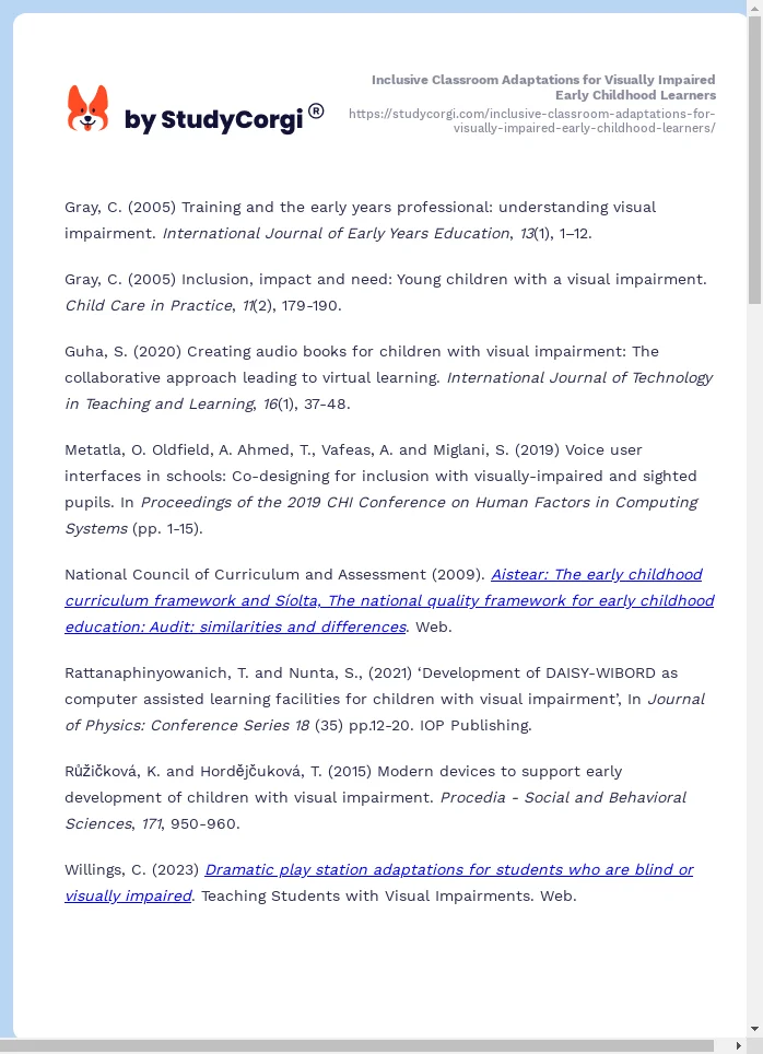 Inclusive Classroom Adaptations for Visually Impaired Early Childhood Learners. Page 2