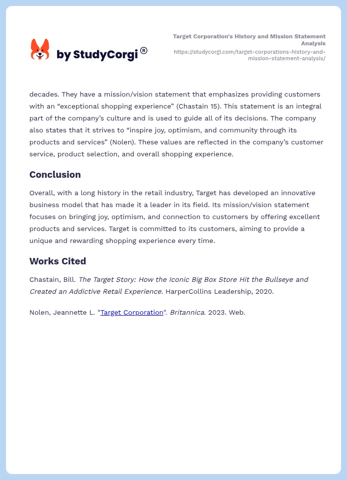 Target Corporation's History and Mission Statement Analysis. Page 2