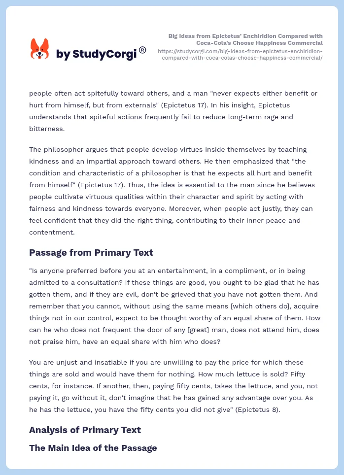 Big Ideas from Epictetus’ Enchiridion Compared with Coca-Cola’s Choose Happiness Commercial. Page 2