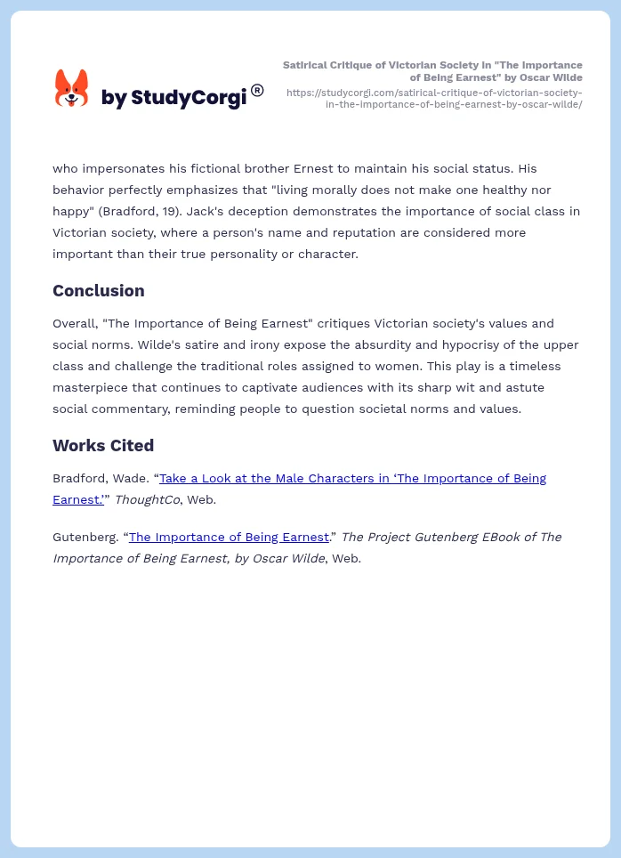 Satirical Critique of Victorian Society in "The Importance of Being Earnest" by Oscar Wilde. Page 2