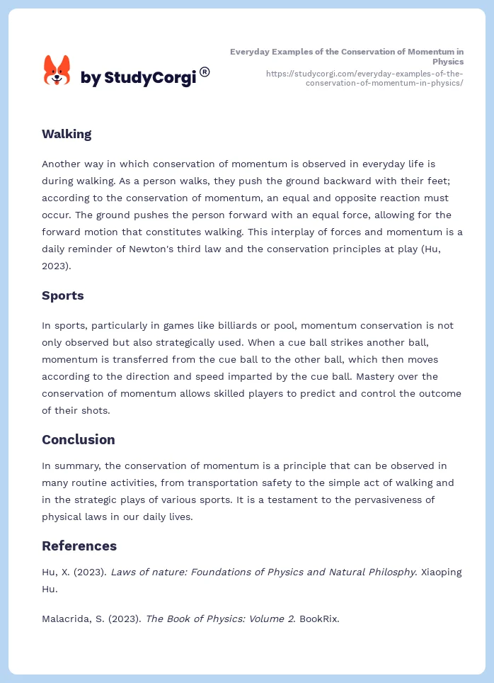 Everyday Examples of the Conservation of Momentum in Physics. Page 2