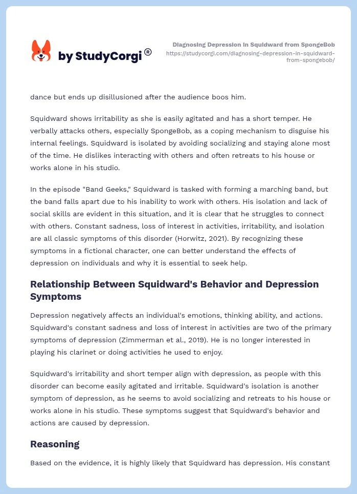Diagnosing Depression in Squidward from SpongeBob. Page 2