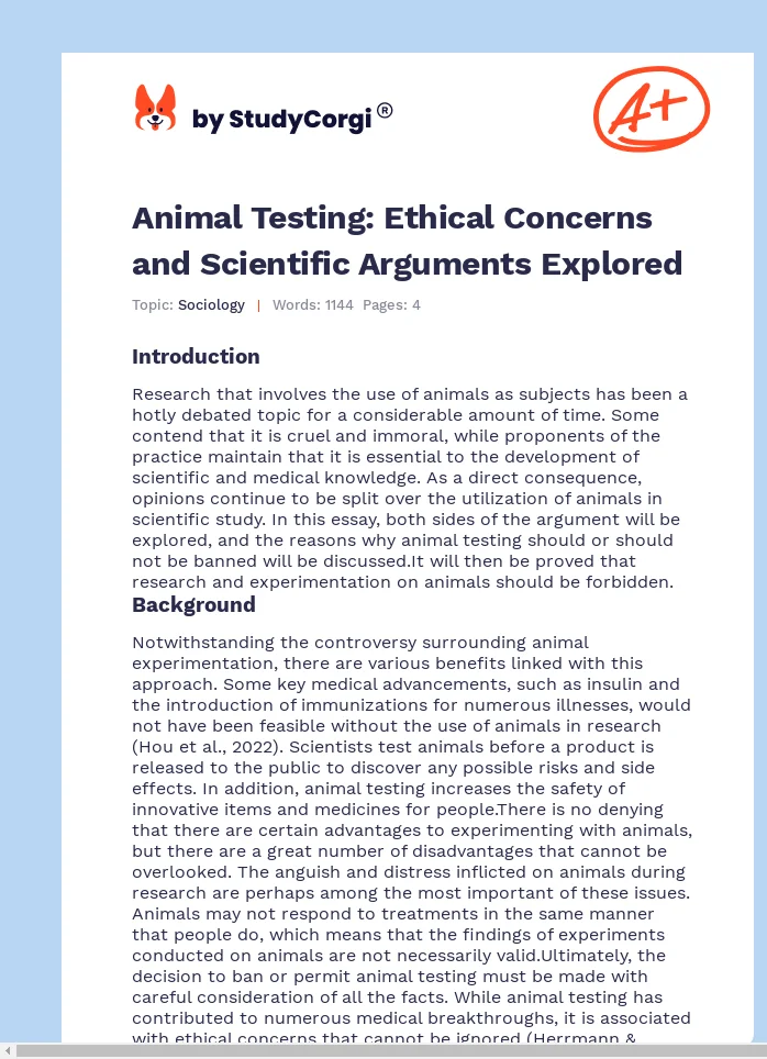 Animal Testing: Ethical Concerns and Scientific Arguments Explored. Page 1