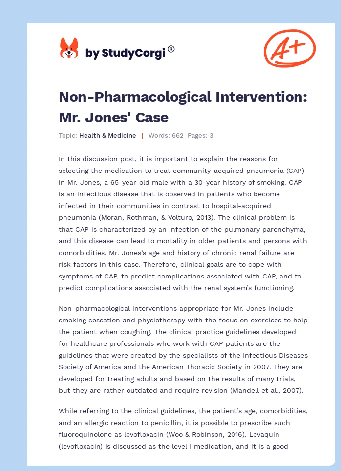 Non-Pharmacological Intervention: Mr. Jones' Case. Page 1