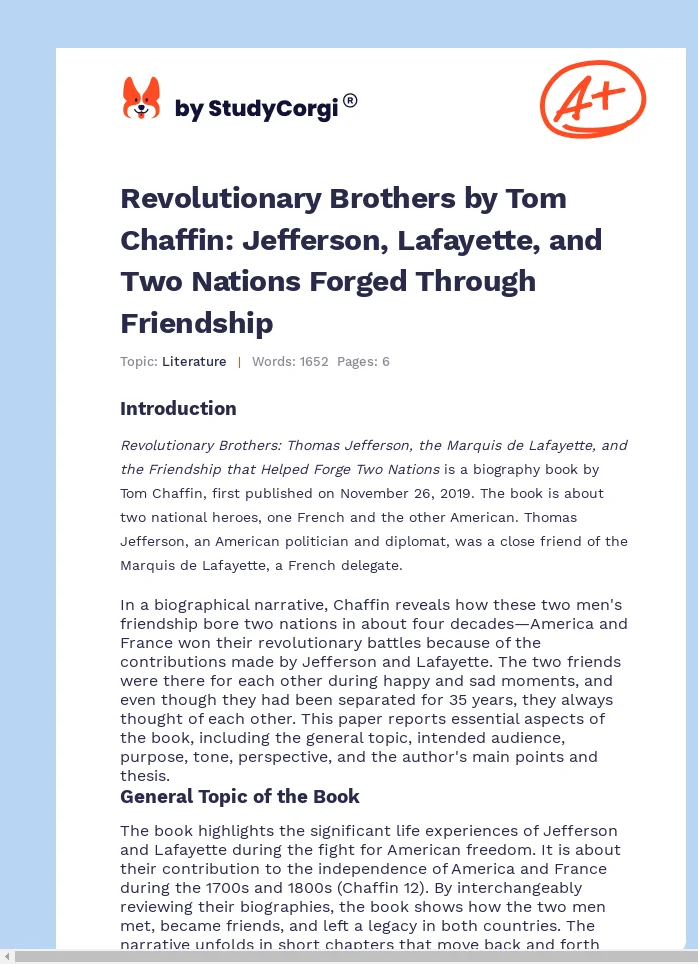 Revolutionary Brothers by Tom Chaffin: Jefferson, Lafayette, and Two Nations Forged Through Friendship. Page 1