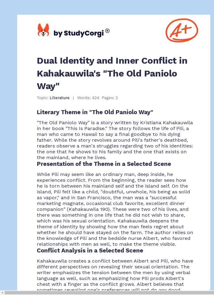 Dual Identity and Inner Conflict in Kahakauwila's "The Old Paniolo Way". Page 1