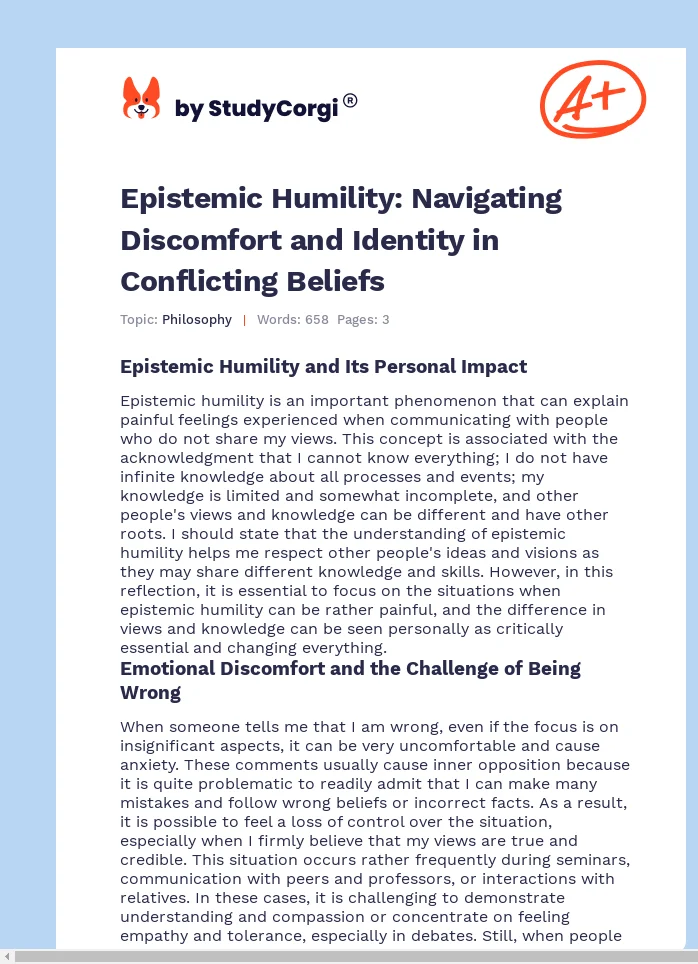 Epistemic Humility: Navigating Discomfort and Identity in Conflicting Beliefs. Page 1