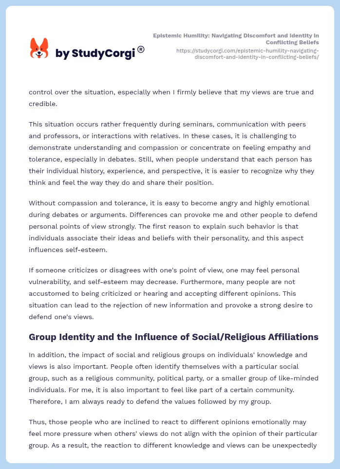 Epistemic Humility: Navigating Discomfort and Identity in Conflicting Beliefs. Page 2