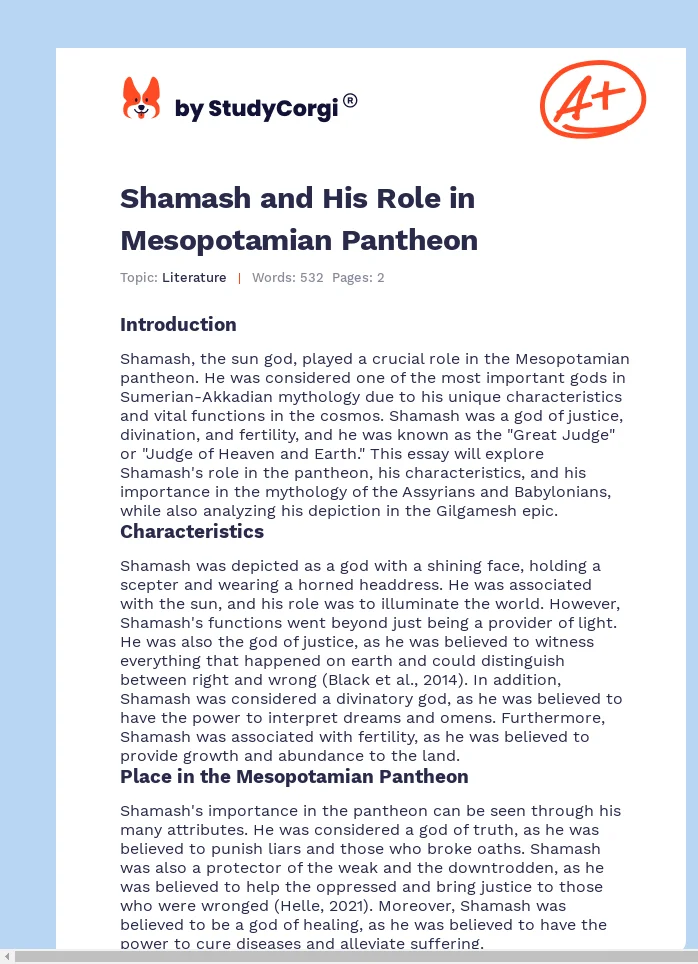 Shamash and His Role in Mesopotamian Pantheon. Page 1