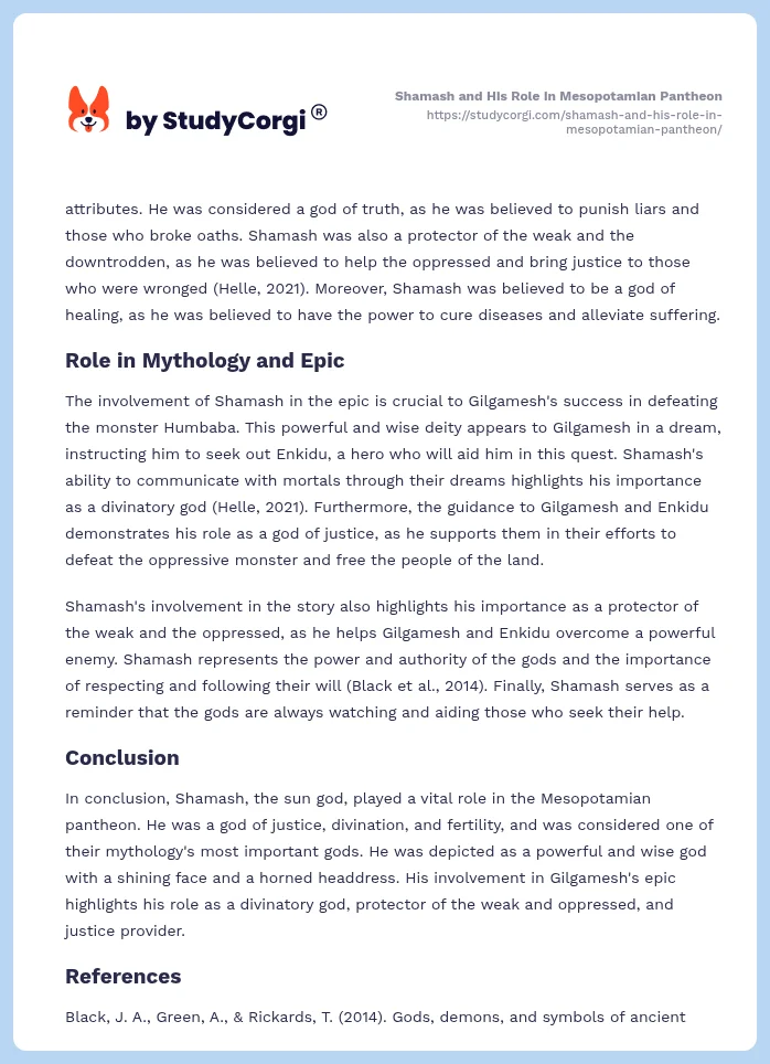 Shamash and His Role in Mesopotamian Pantheon. Page 2