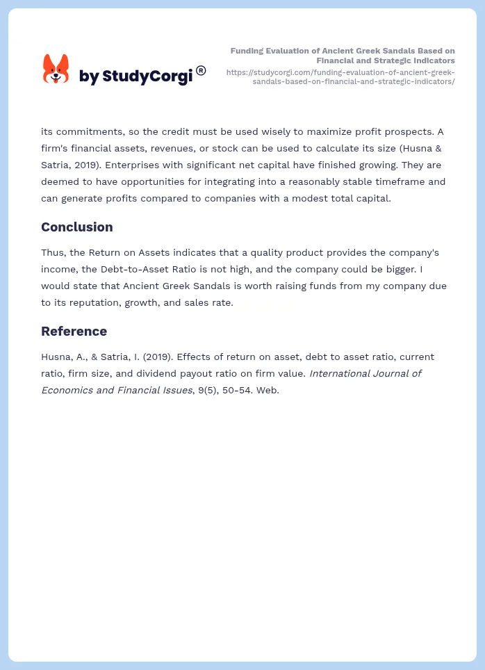 Funding Evaluation of Ancient Greek Sandals Based on Financial and Strategic Indicators. Page 2
