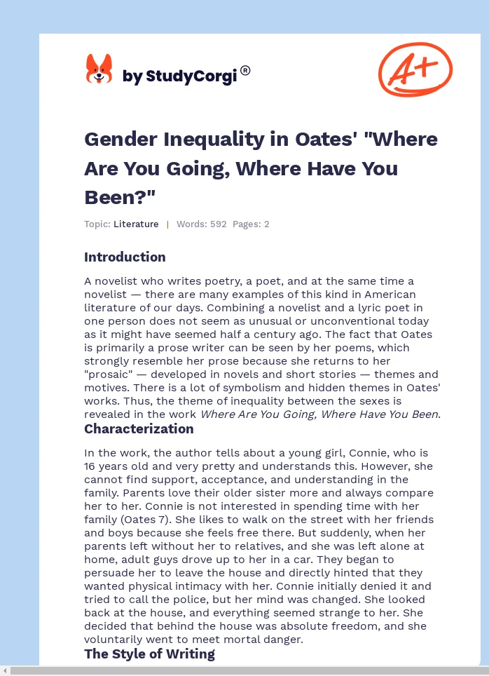 Gender Inequality in Oates' "Where Are You Going, Where Have You Been?". Page 1