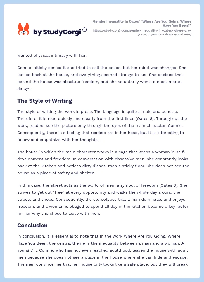 Gender Inequality in Oates' "Where Are You Going, Where Have You Been?". Page 2