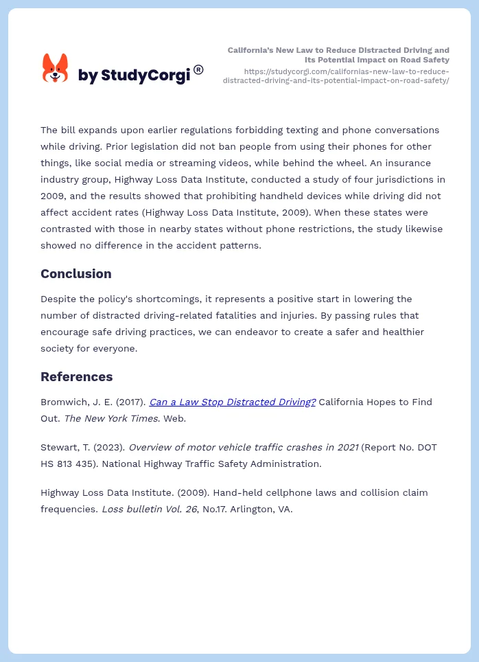California’s New Law to Reduce Distracted Driving and Its Potential Impact on Road Safety. Page 2