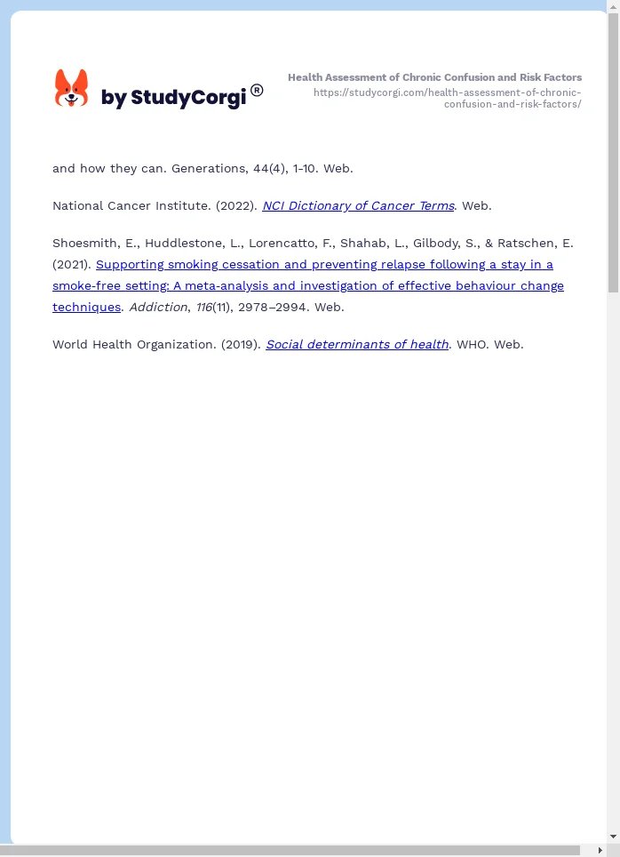 Health Assessment of Chronic Confusion and Risk Factors. Page 2