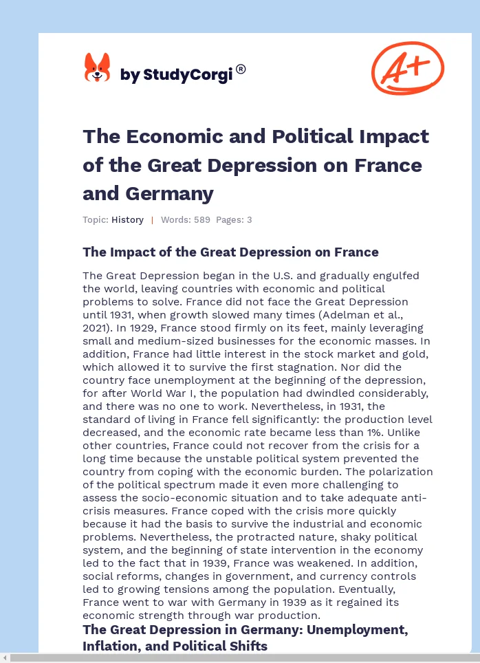 The Economic and Political Impact of the Great Depression on France and Germany. Page 1