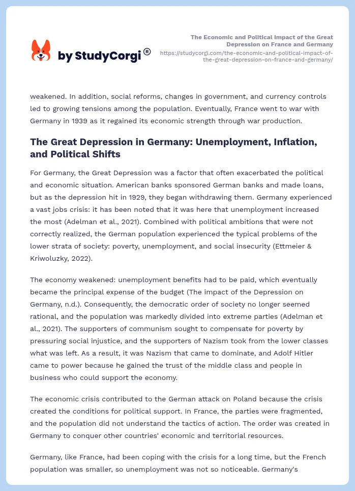 The Economic and Political Impact of the Great Depression on France and Germany. Page 2