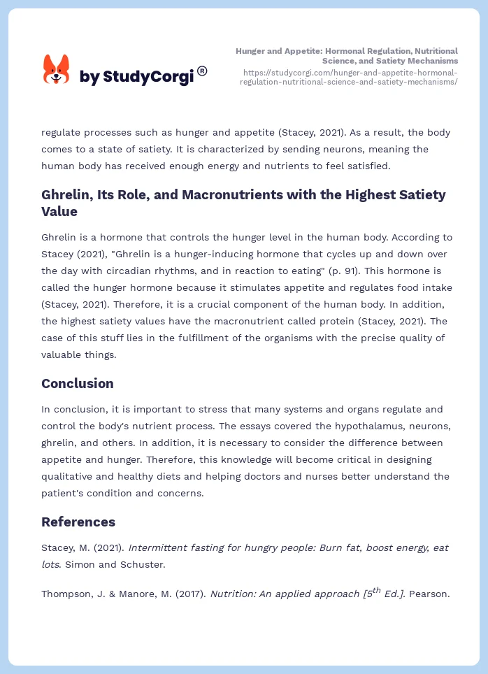Hunger and Appetite: Hormonal Regulation, Nutritional Science, and Satiety Mechanisms. Page 2