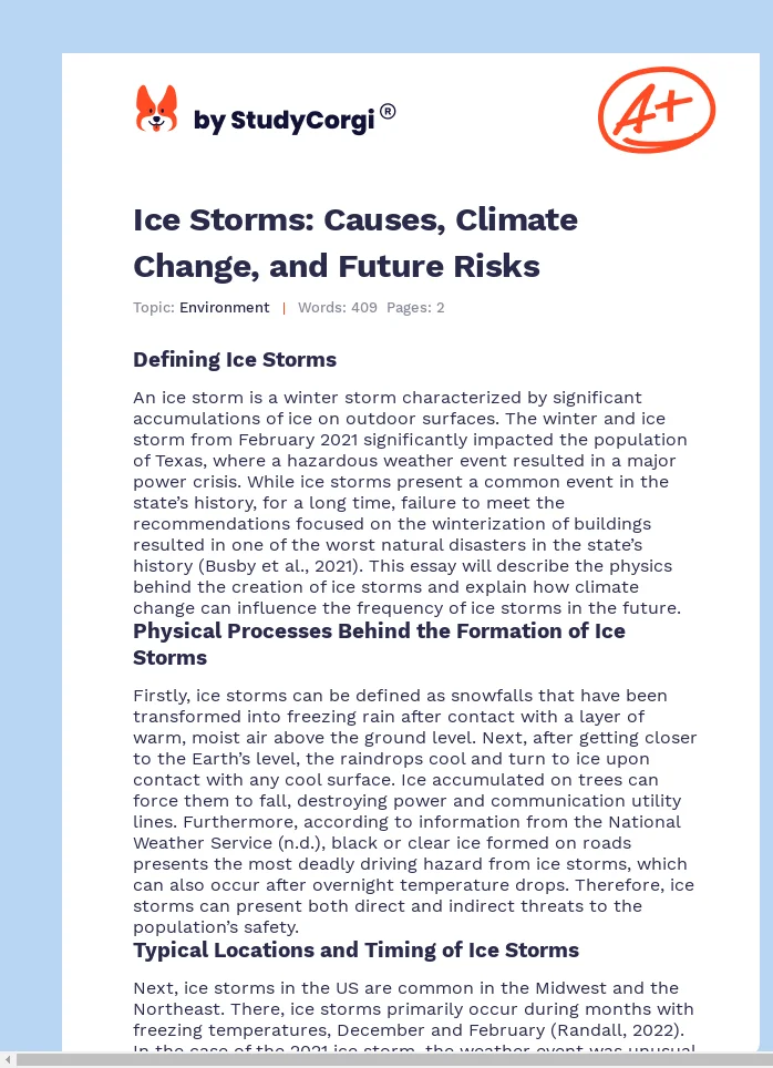 Ice Storms: Causes, Climate Change, and Future Risks. Page 1