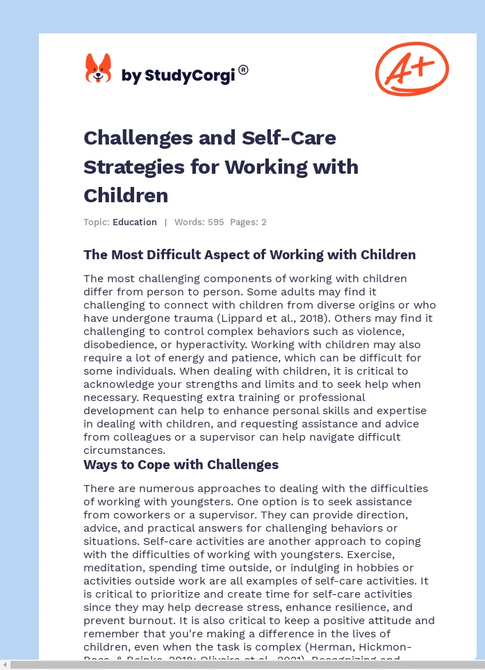 Challenges and Self-Care Strategies for Working with Children. Page 1