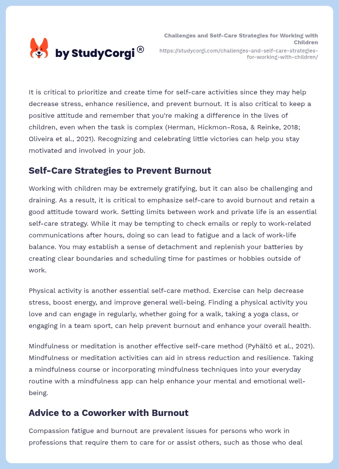 Challenges and Self-Care Strategies for Working with Children. Page 2