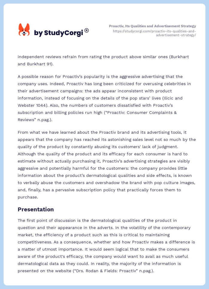 Proactiv, Its Qualities and Advertisement Strategy. Page 2