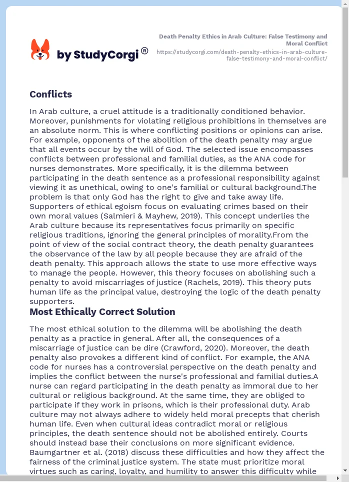Death Penalty Ethics in Arab Culture: False Testimony and Moral Conflict. Page 2
