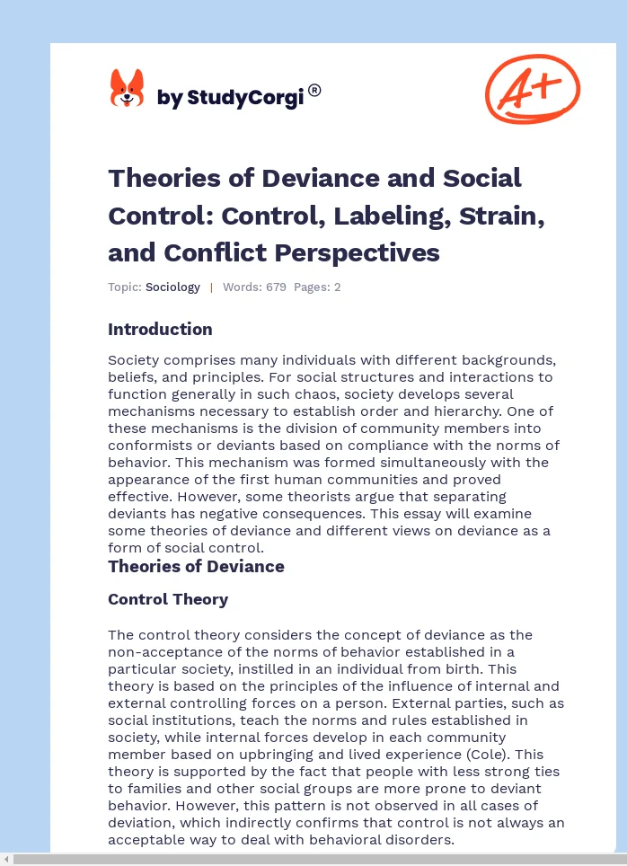 Theories of Deviance and Social Control: Control, Labeling, Strain, and Conflict Perspectives. Page 1