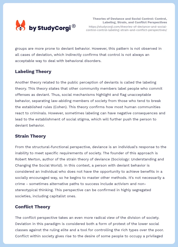 Theories of Deviance and Social Control: Control, Labeling, Strain, and Conflict Perspectives. Page 2