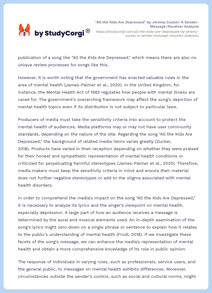 "All the Kids Are Depressed" by Jeremy Zucker: A Sender-Message-Receiver Analysis. Page 2