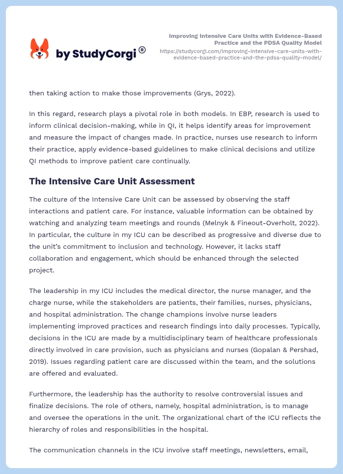 Improving Intensive Care Units with Evidence-Based Practice and the PDSA Quality Model. Page 2
