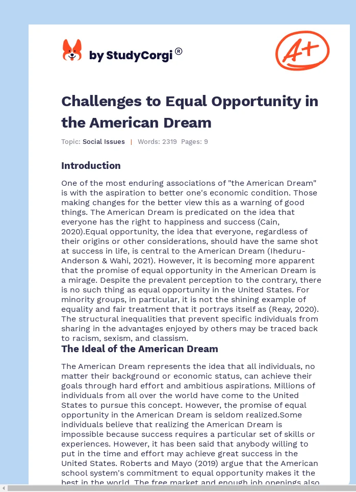 Challenges to Equal Opportunity in the American Dream. Page 1