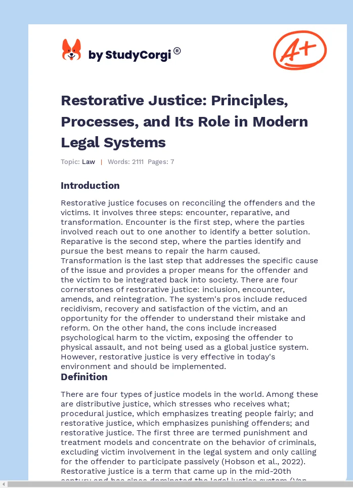 Restorative Justice: Principles, Processes, and Its Role in Modern Legal Systems. Page 1