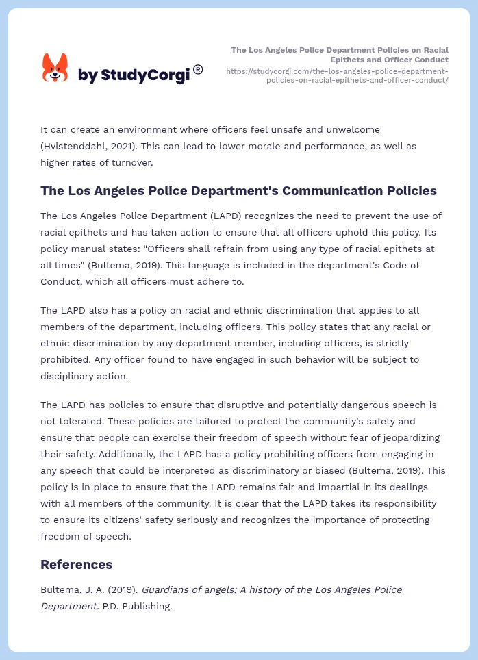 The Los Angeles Police Department Policies on Racial Epithets and Officer Conduct. Page 2