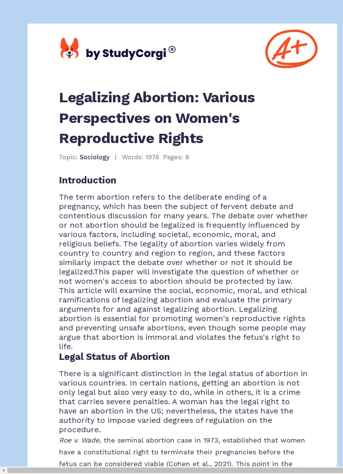 Legalizing Abortion: Various Perspectives on Women's Reproductive Rights. Page 1
