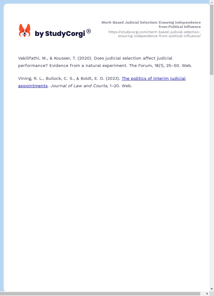 Merit-Based Judicial Selection: Ensuring Independence from Political Influence. Page 2