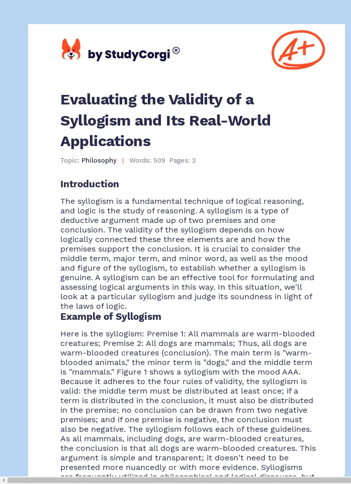 Evaluating the Validity of a Syllogism and Its Real-World Applications. Page 1