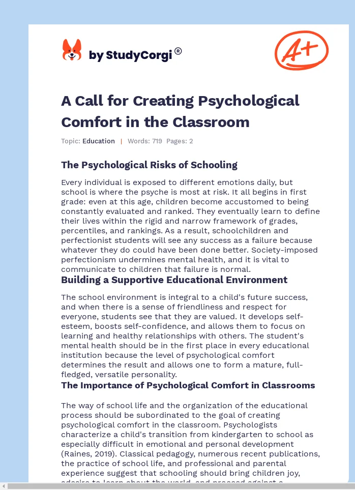 A Call for Creating Psychological Comfort in the Classroom. Page 1