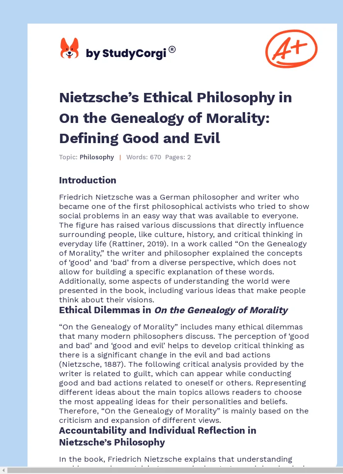 Nietzsche’s Ethical Philosophy in On the Genealogy of Morality: Defining Good and Evil. Page 1