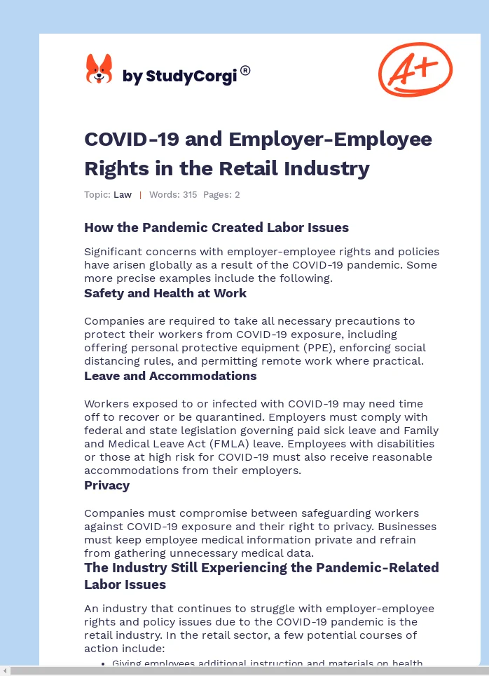 COVID-19 and Employer-Employee Rights in the Retail Industry. Page 1
