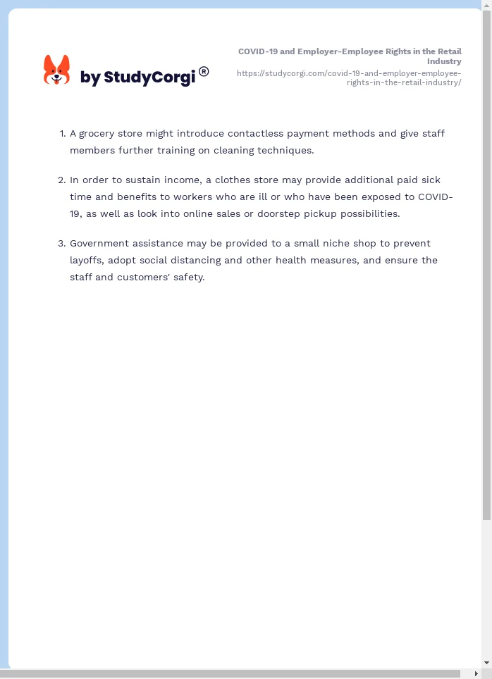 COVID-19 and Employer-Employee Rights in the Retail Industry. Page 2