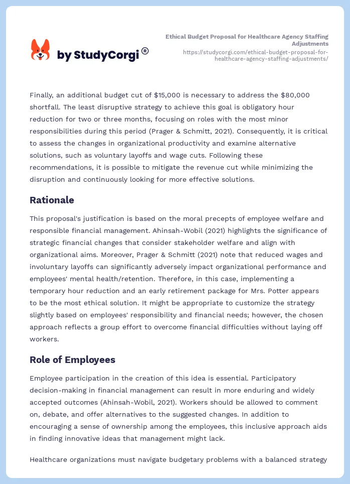 Ethical Budget Proposal for Healthcare Agency Staffing Adjustments. Page 2